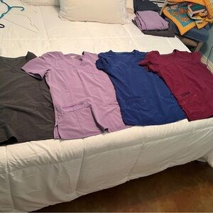 Set of Four Scrub Tops & Matching Bottoms in Assorted Colors
